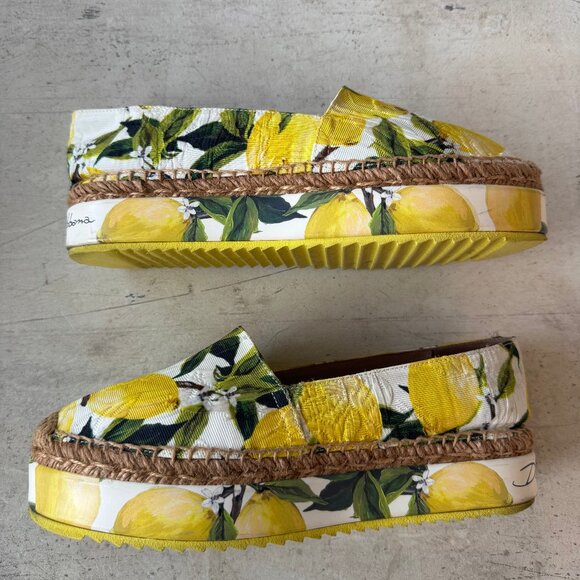 Dolce & Gabbana Yellow & White Lemon Espadrille Flats